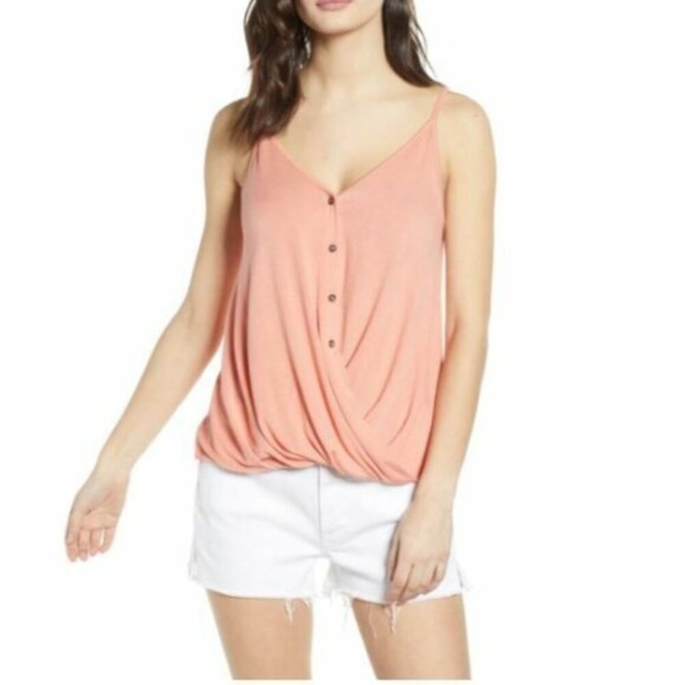All In Favor Twist Button Tank Top Draped Dusty Rose SZ L New $49